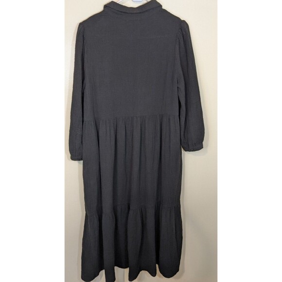 We Are Sundays Black Sage Shirt Dress Maxi Midi Collared Pockets Small - Picture 2 of 9